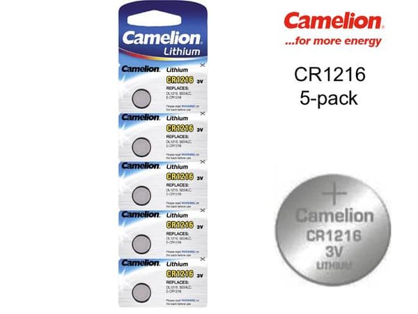 CR1216 5-pack Lithium batterier Camelion CR 1216 3V Silver