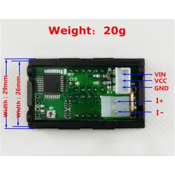 Voltmätare + Amperemätare 0-33V + 0-10A DC Digital lcd display Svart