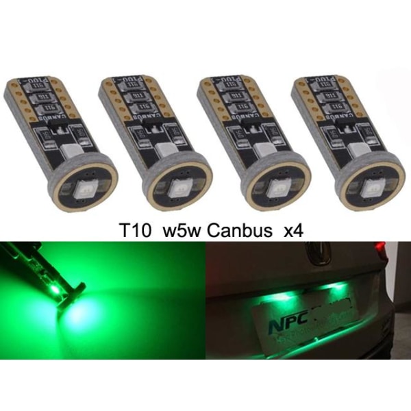 T10 w5w grön Led lampor Canbus m. 3st 3030SMD chip 4-pack Grön