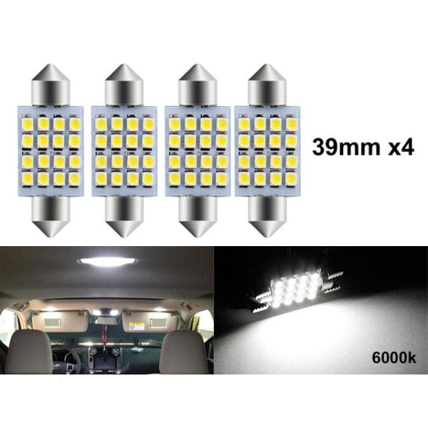 Spollampor 39mm 6000k vit 4-pack led 2835SMD C5W SV8.5 Vit