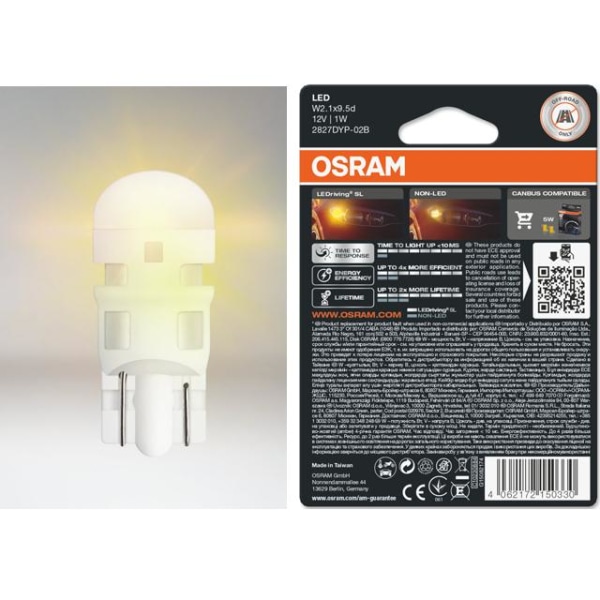 Osram t10 w5w gul - orange 2-pack led W2.1x9.5d amber Orange