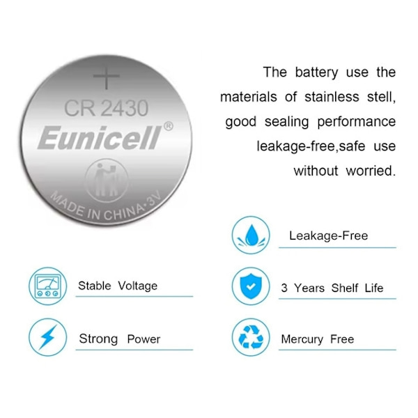 CR2430 10-pack Lithium batteri CR 2430 3V Eunicell batterier .