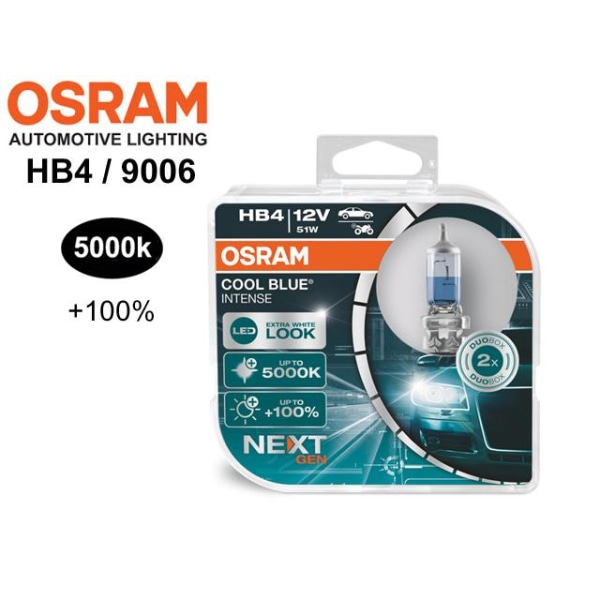 Osram Hb4 +100% COOL BLUE 5000k halogen lampor DC P22d 9006 Metall utseende