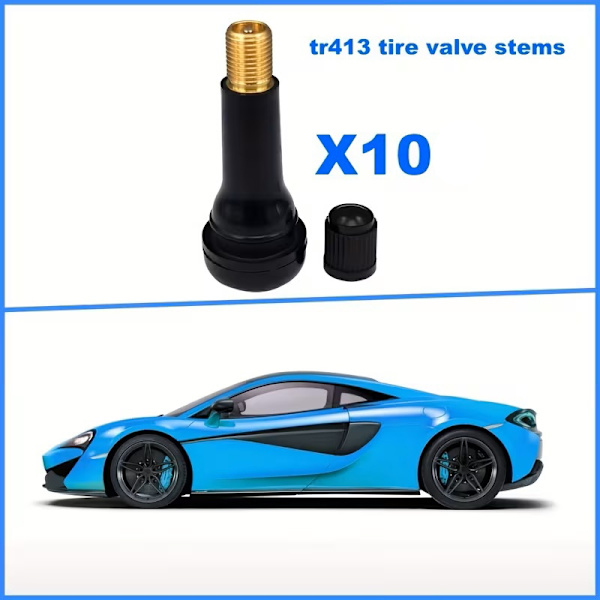 Däckventil för stålfälg 10-pack TR413 43mm däckventiler inkl. ventilhattar