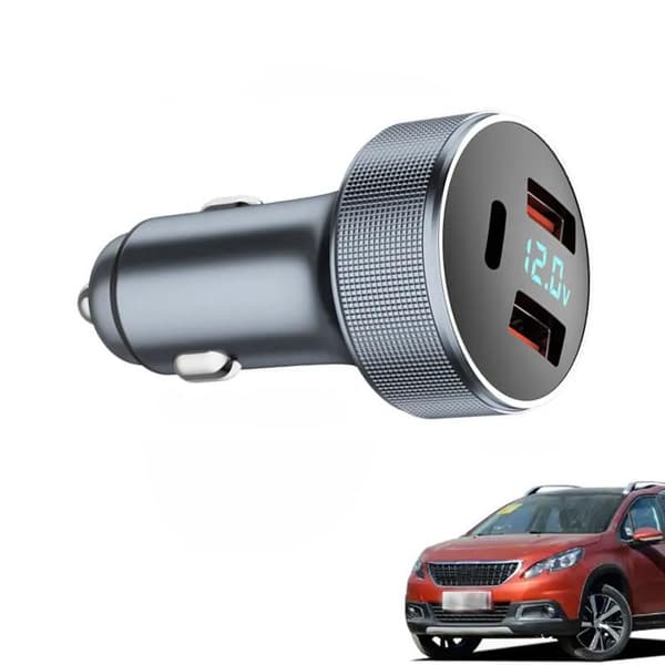 Snabbladdare PD Type C + 2 x USB QC3.0 bil båt husbil husvagn Silver