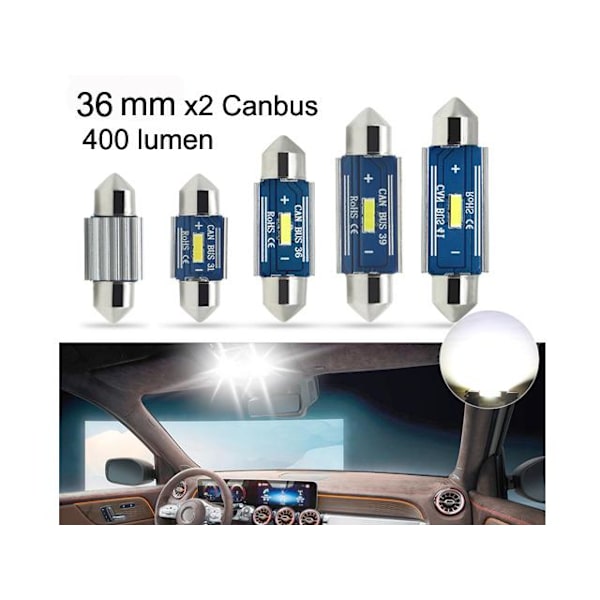 canbus c5w 36mm Led 400 lumen 6000K 2-pack festoon c10w Vit