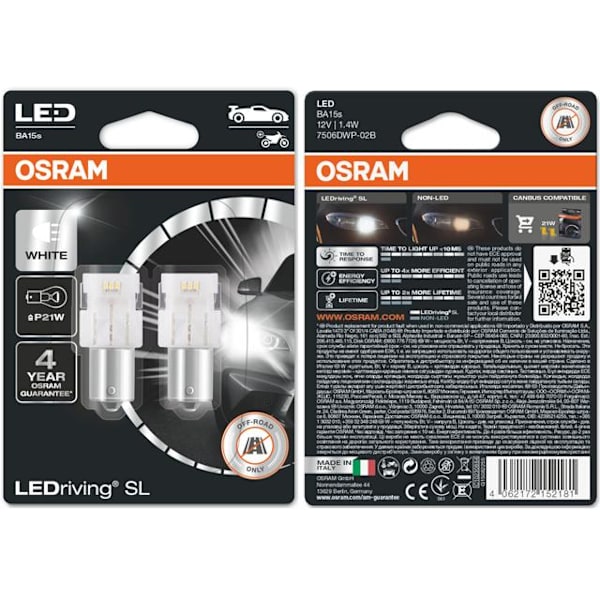 Osram 6000k p21w ba15s 1156 led lampor 12v Vit