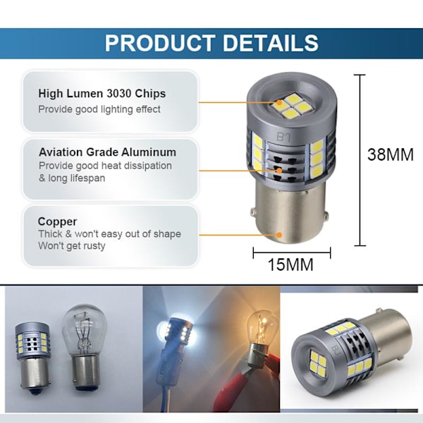 Ba15s 12-24v 6000K led lampor bromsljus backljus 1156 p21w Silvergrå
