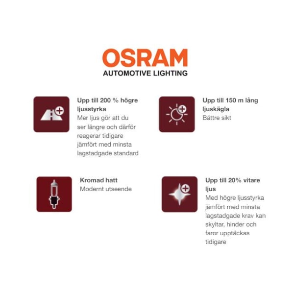 Osram H7 +200% night breaker halogen premium lampor 12v DC px26d Metall utseende