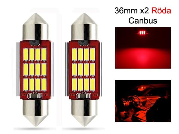 c5w canbus 36mm röd led  SV8.5  2-pack 12v Röd