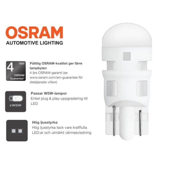 Osram t10 w5w 6000K 2-pack led W2.1x9.5d Vit