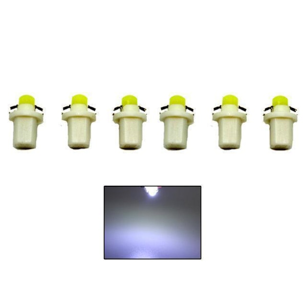 B8,5D Vit Ledlampor med 1st COB ledchip 6-pack instrumentlampa 12v Vit