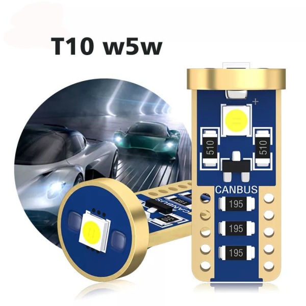 T10 w5w 6000k Led lampor Canbus 3x 3030SMD chip 2-pack 12-16v Vit