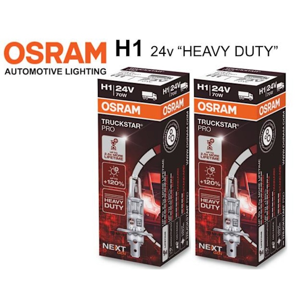 Osram H1 +120% 24volt 70w halogen premium lampor P14.5s 2st Metall utseende