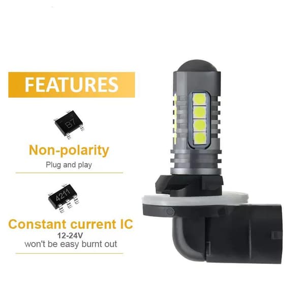 881 H27 Dimljus 500 lumen LED 6000K med 18 st 3030 SMD-chip, 2-pack Silvergrå
