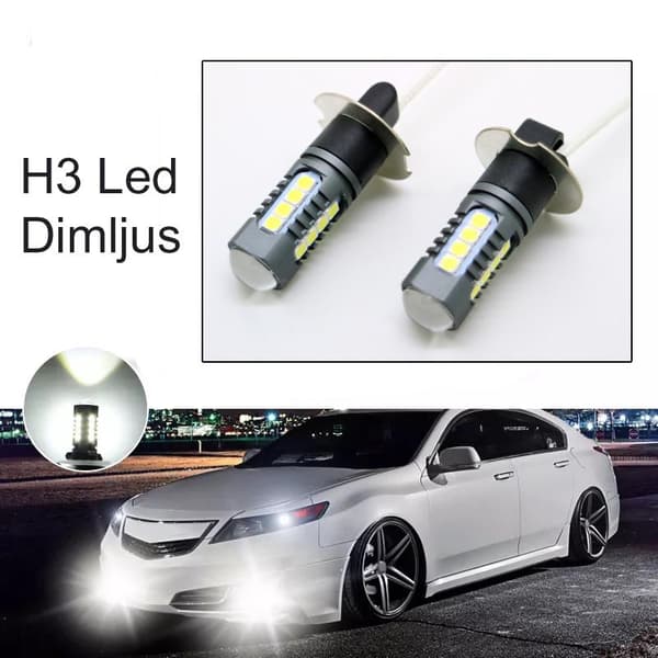 H3 Dimljus 500 lumen LED 6000K med 18st 3030 SMD chip,  2-pack Silvergrå