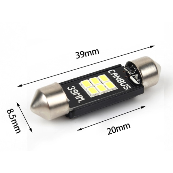 Canbus C5W 39mm spollampa Led m 6st 3020SMD 6000K 39 mm 2-pack