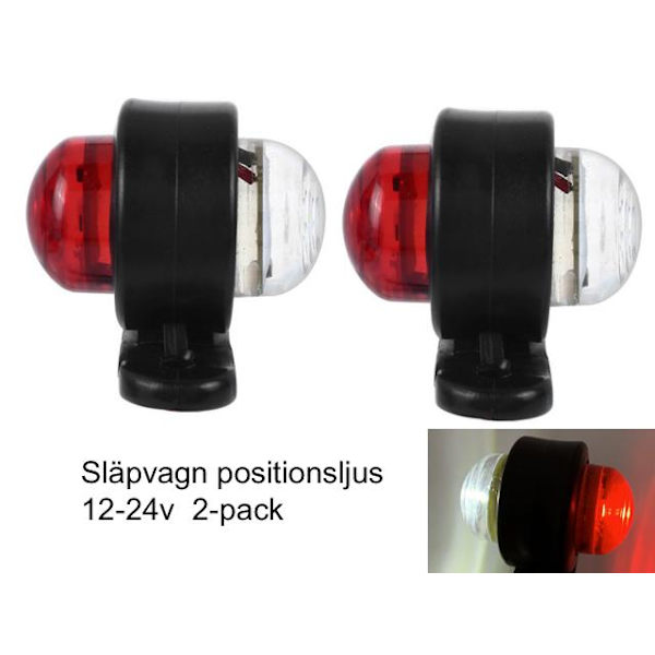 Markeringsljus position Vit+Röd släpvagn  2-pack 12v - 24v led Svart