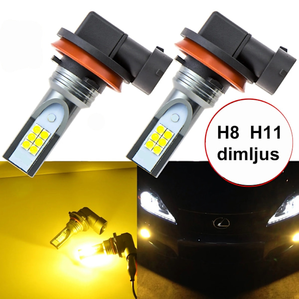 Dimljus H8 H11 Led lampor Gul 650 lumen 12-16v DC Gul