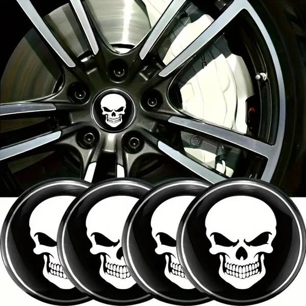 Dödskalle emblem till centrumkåpor, hjulnavsskydd, fälg, 4-pack, styling.