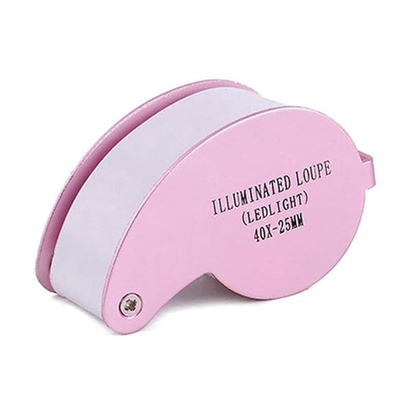 Lupp 40x25mm med stark ledlampa inkl. batterier förstorningsglas Rosa