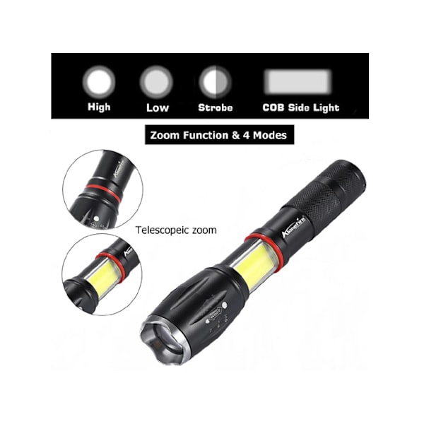 Led ficklampa 1x XM-L T6 led 1000 Lumen Zoom