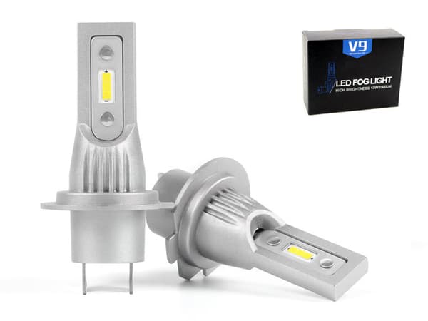 H7 V9-PRO, 1500 lumen, dimljus, LED-lampor, 2-pack, 12V Silvergrå