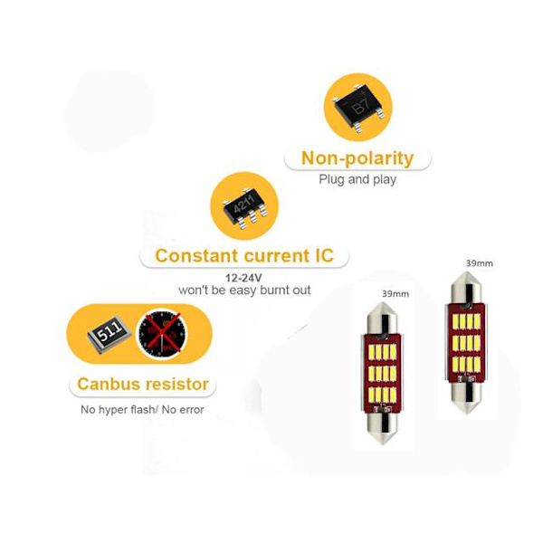 c5w canbus 39mm röd led spollampor SV8.5 festoon 2-pack 12v Röd