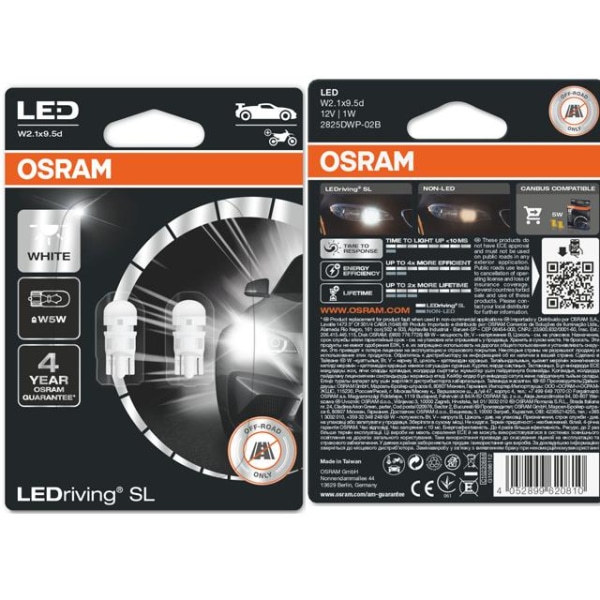 Osram t10 w5w 6000K 2-pack led W2.1x9.5d Vit