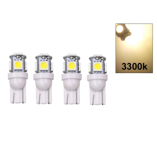 T10 w5w 3300k 4-pack Led lampor med 5st 5050SMD chip 12v DC 3300k varmvit 4-pack