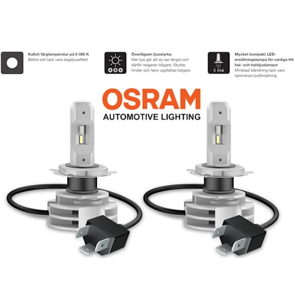 Osram H4 led lampor 6000K 1500 lumen 12v + 24v P43t Metall utseende