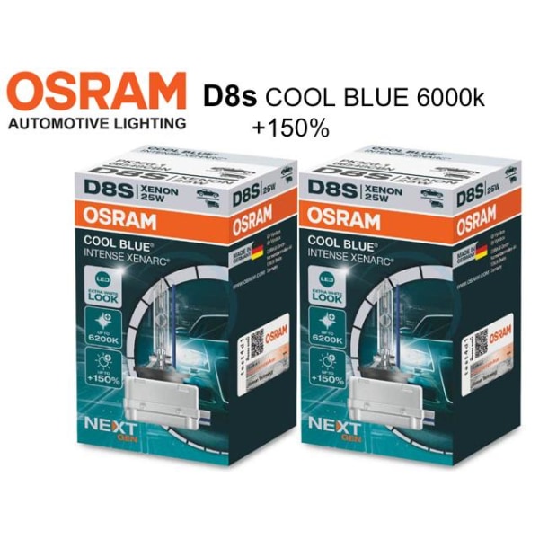 Osram D8S 25W 6000k +150% COOL BLUE INTENCE xenon lampor 2-pack Metall utseende