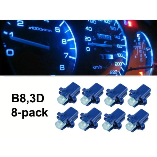 B8,3D blåa Ledlampor med 1st COB ledchip 8-pack instrumentlampa Blå