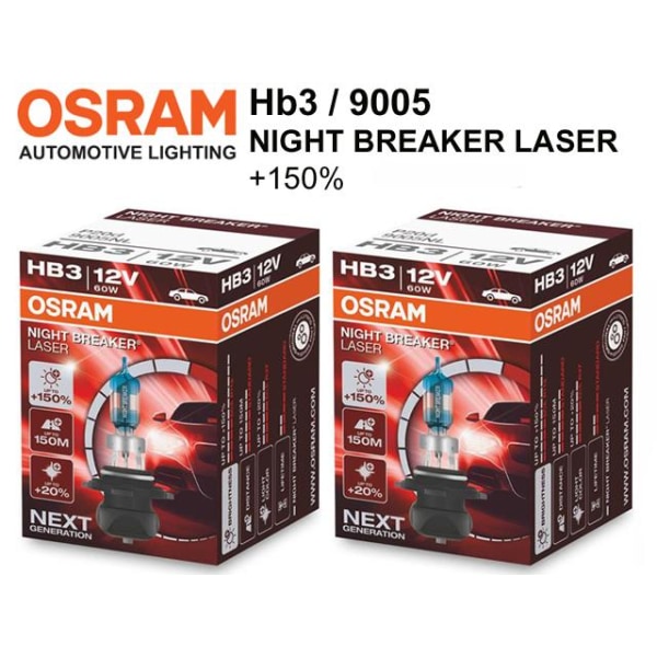 Osram Hb3 +150% NIGHT BREAKER LASER halogen premium p20d 9005 Metall utseende