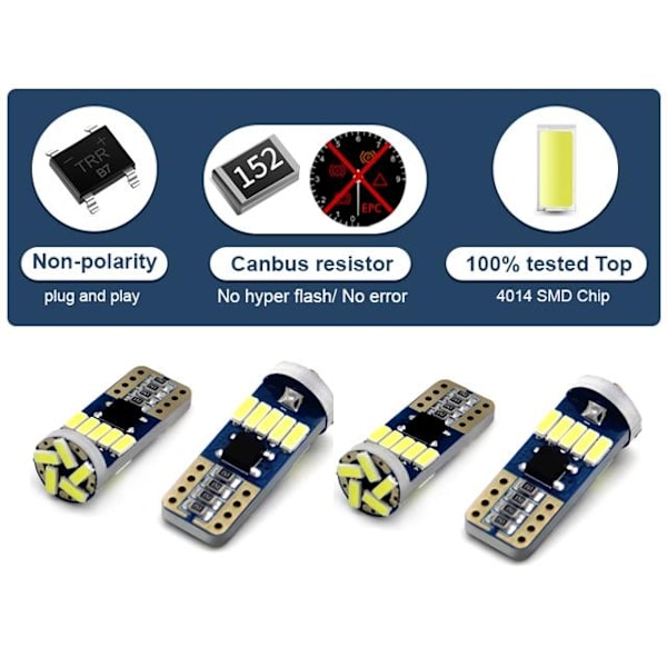 T10 w5w Canbus 6000k 4-pack Led lampor med 15st 4014smd chip vit Röd