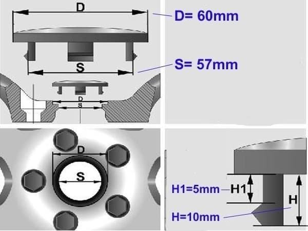 Volvo centrumkåpor till fälgarna 60mm passar 57mm hål 4-pack ,,
