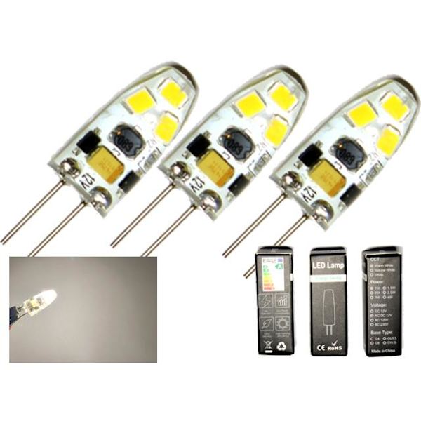 G4 1w dimbar 12v DC + AC Led lampa 4900K vitgul G-4 3-pack Vit