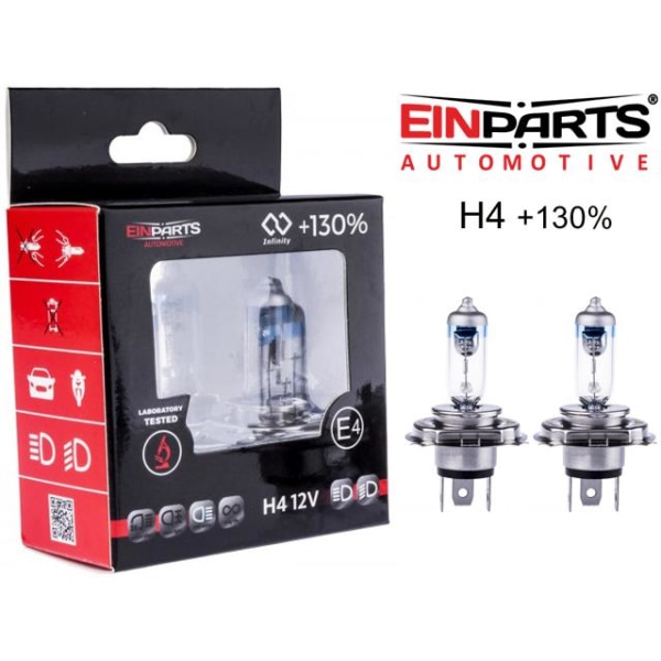 EINPARTS H4 +130% halogen lampor 12v 2-pack Metall utseende