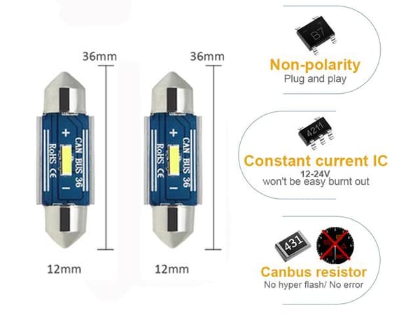 canbus c5w 36mm Led 400 lumen 6000K 2-pack Vit