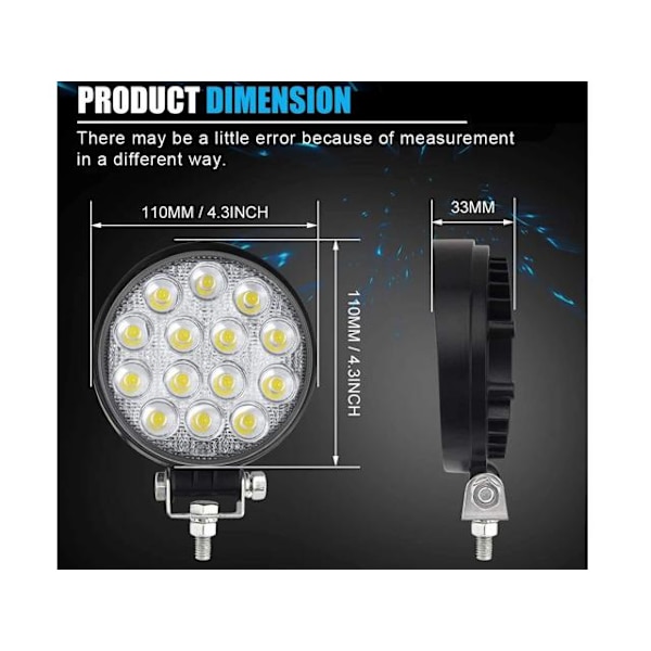 2x 42w Led 2800 lum arbetsljus - backljus 12v - 24v 6000K flood Svart