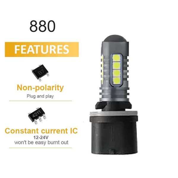 880 H27 Dimljus 500 lumen LED 6000K med 18 st 3030 SMD-chip, 2-pack Silvergrå