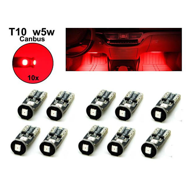T10 w5w röd Led lampor Canbus m. 3st 3030SMD chip 10-pack Röd
