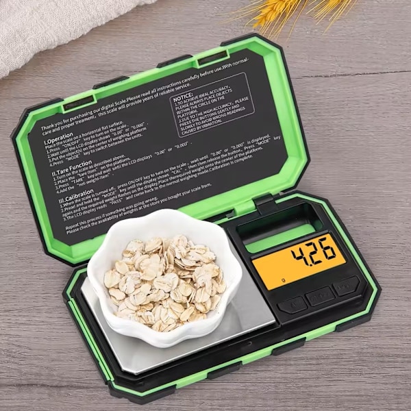 Digital våg 0,01g - 200g  stötsäker pocketscale digitalvåg inkl. batterier Grön
