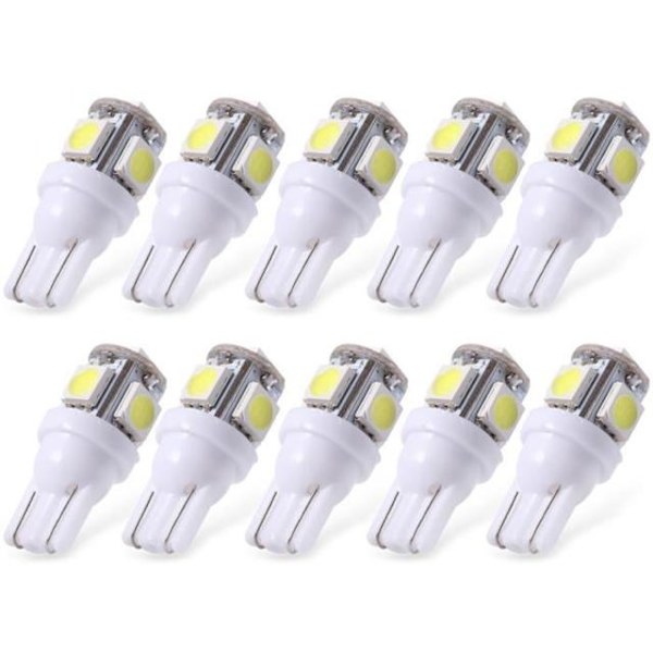 T10 w5w Led med 5st 5050SMD 3200k chip 12v DC  10-pack Vit
