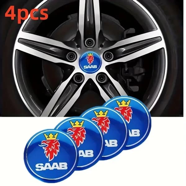 Saab emblem till centrumkåpor, hjulnavsskydd, fälg, 4-pack, styling.