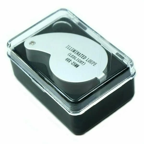 Lupp 40x25mm förstorningsglas med stark ledlampa inkl. batterier silver