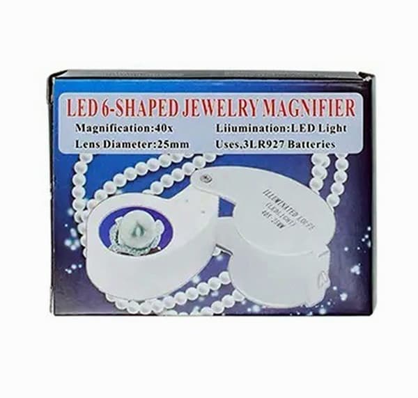 Lupp 40x25mm förstorningsglas med stark ledlampa inkl. batterier silver