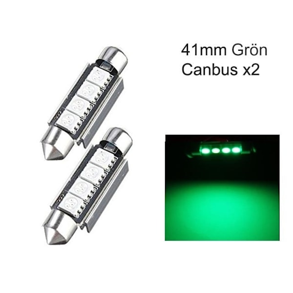 C5W Canbus 41mm 42mm Grön Led spollampor SV8.5 2-pack 41mm Grön 2-pack