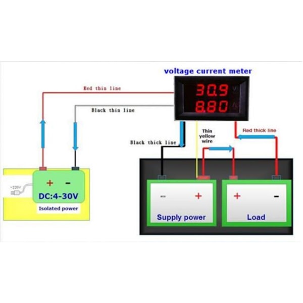 Voltmätare + Amperemätare 0-33V + 0-10A DC Digital lcd display Svart