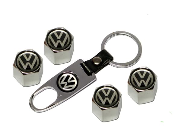 Ventilhattar VW 4 st + nyckelring i krom, exklusivt set